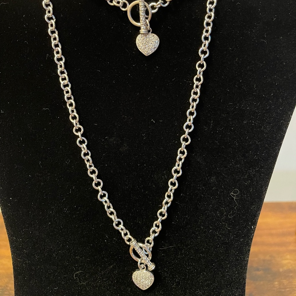 Rhodium plated silver necklace and bracelet set CZ sold as is